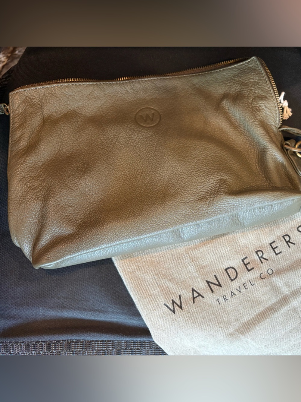 Wanderer Travel Co. Olive Leather Wristlet Clutch